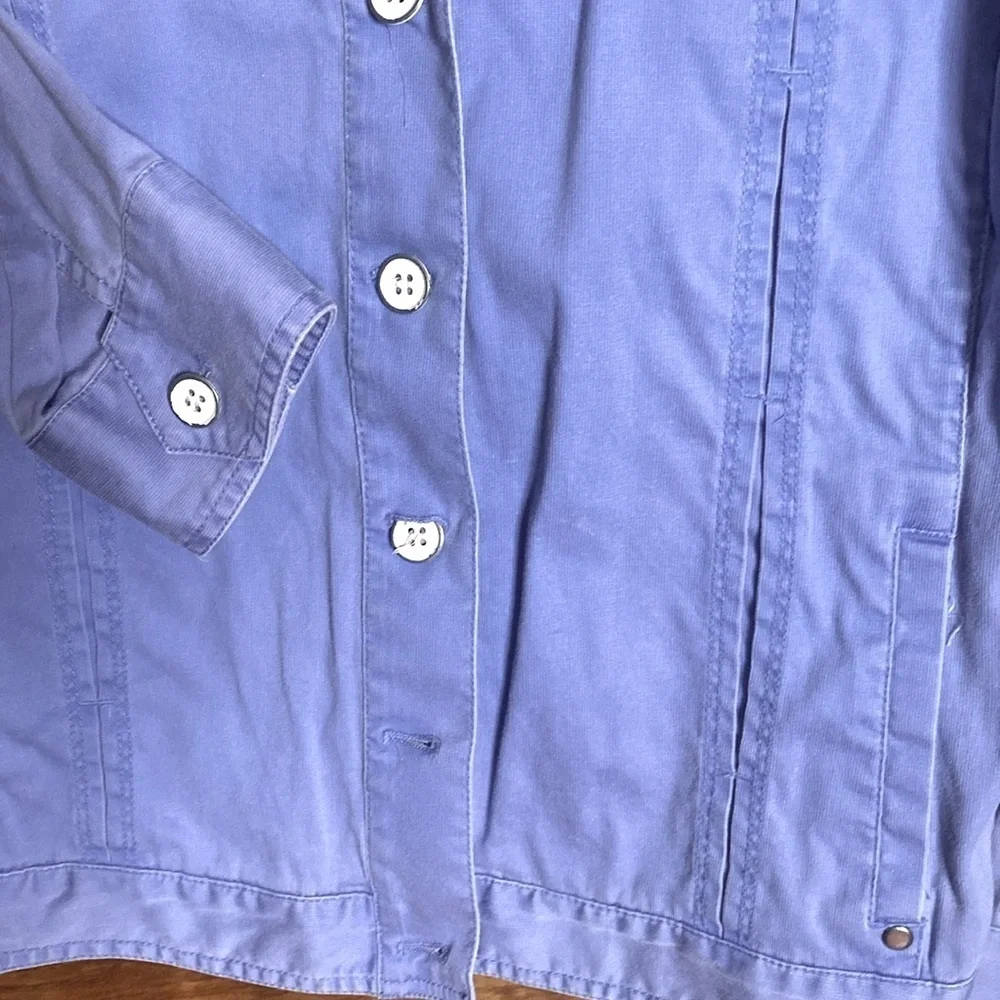 Chico's micro corduroy light blue button up jean jacket style light weight Sz L - Picture 5 of 8